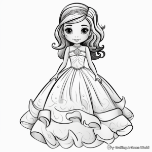 Detailed Princess Ball Gown Dress Coloring Pages 1