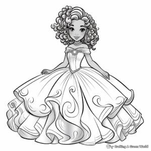 Detailed Princess Ball Gown Dress Coloring Pages 2