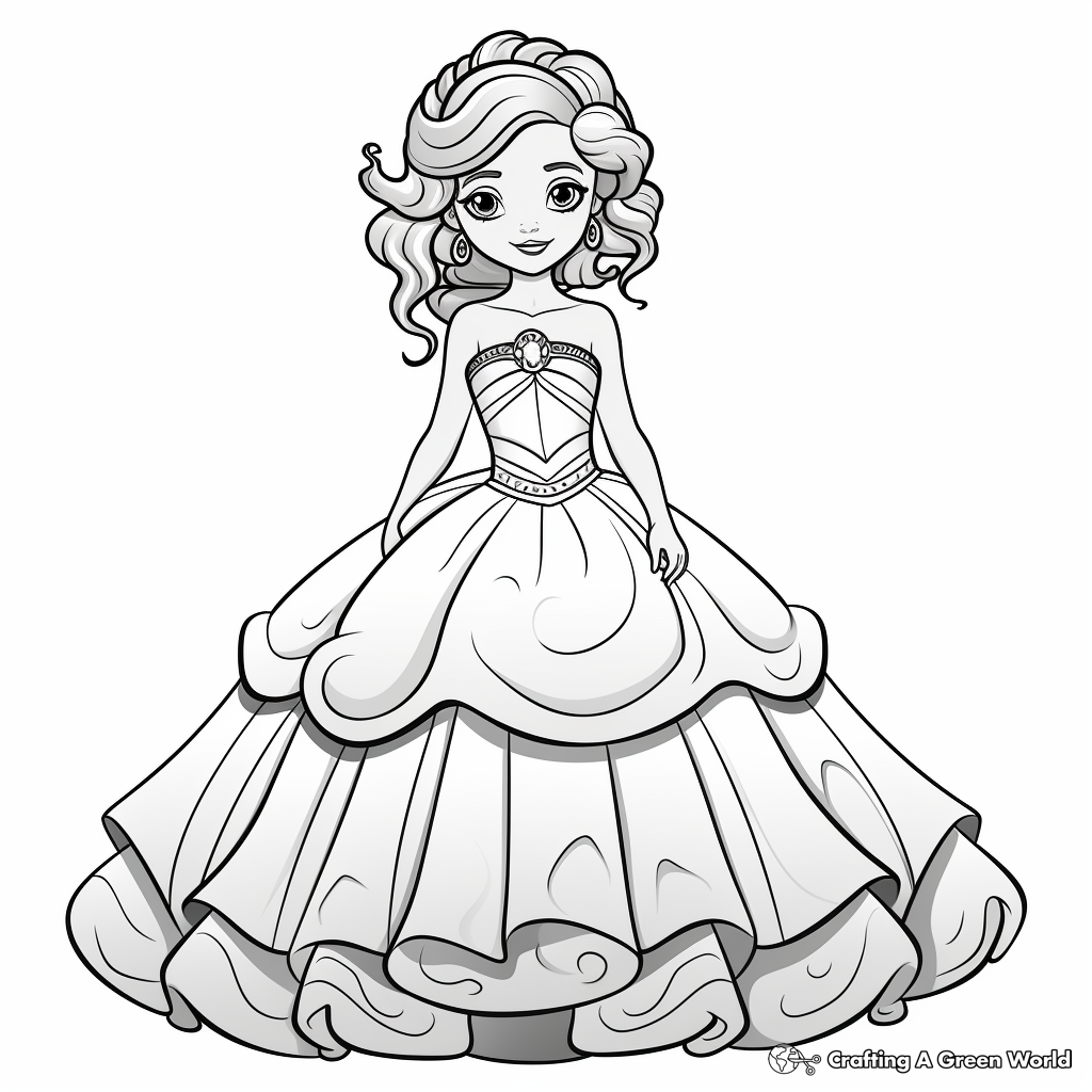 Detailed Princess Ball Gown Dress Coloring Pages 3