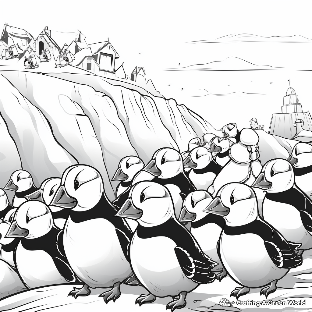 Detailed Puffin Colony Coloring Pages for Adults 1
