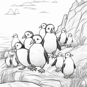 Detailed Puffin Colony Coloring Pages for Adults 3