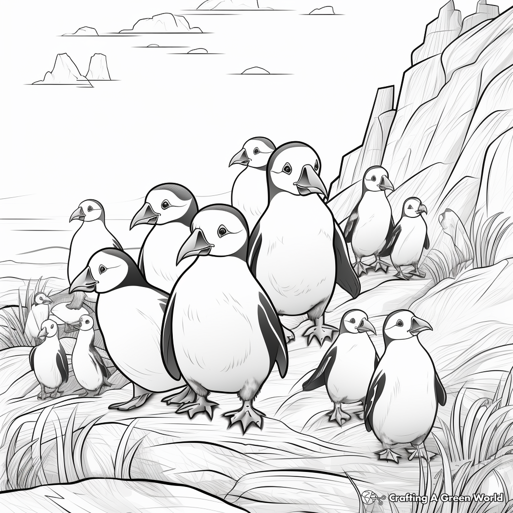 Detailed Puffin Colony Coloring Pages for Adults 3