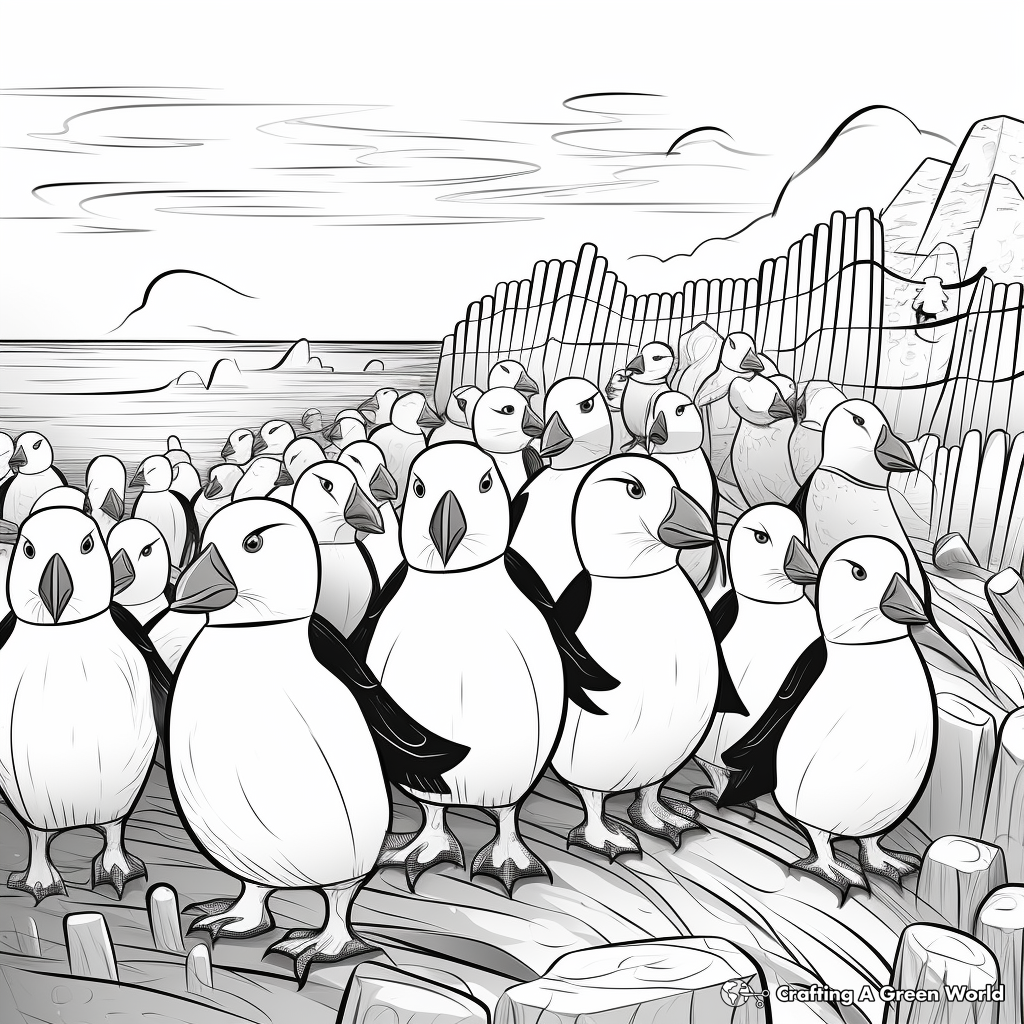Detailed Puffin Colony Coloring Pages for Adults 4