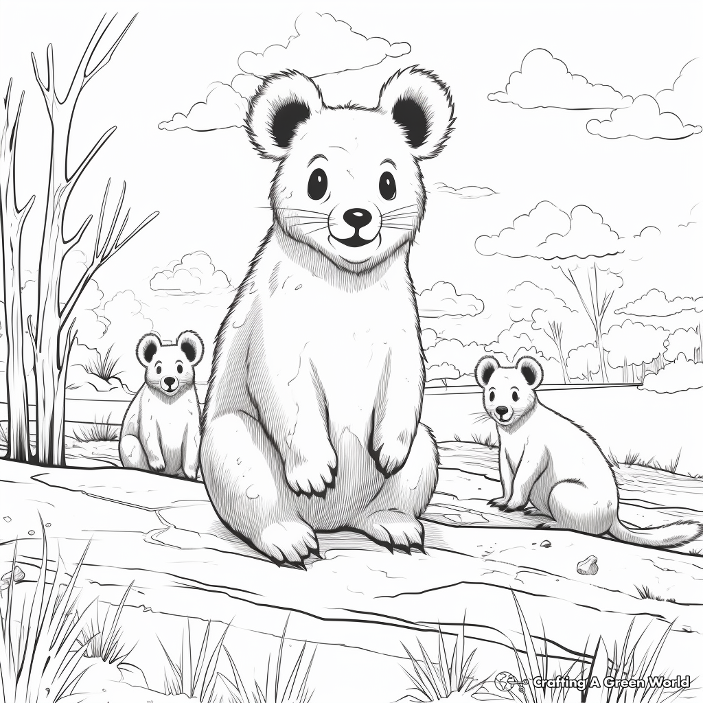 Detailed Quokka in Habitat Coloring Pages 2