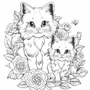 Detailed Ragdoll Cats and Peony Flowers Coloring Pages 2