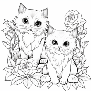Detailed Ragdoll Cats and Peony Flowers Coloring Pages 3