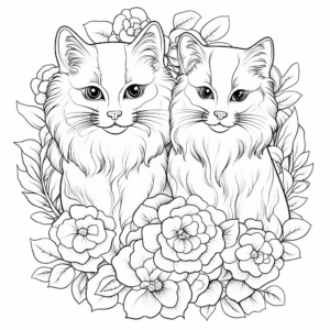 Detailed Ragdoll Cats and Peony Flowers Coloring Pages 4