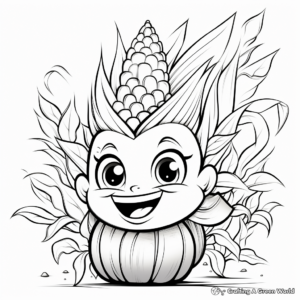 Detailed Rainbow Corn Coloring Pages for Adults 2
