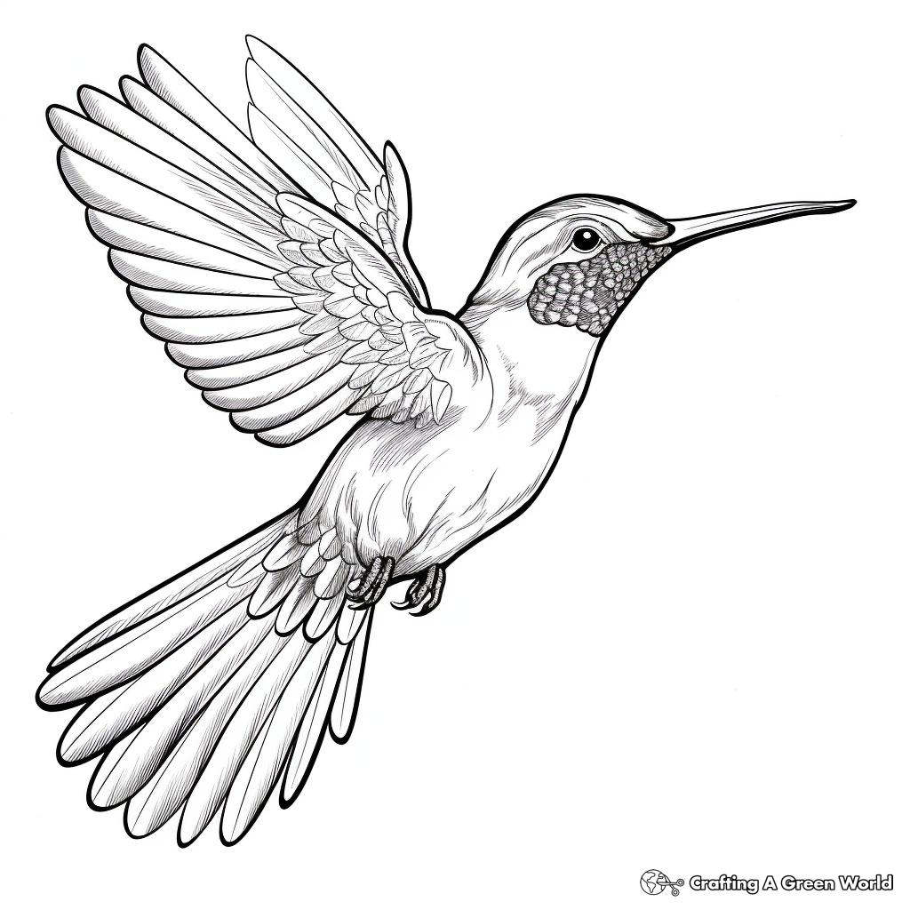 Detailed Realistic Ruby Throated Hummingbird Coloring Pages 1