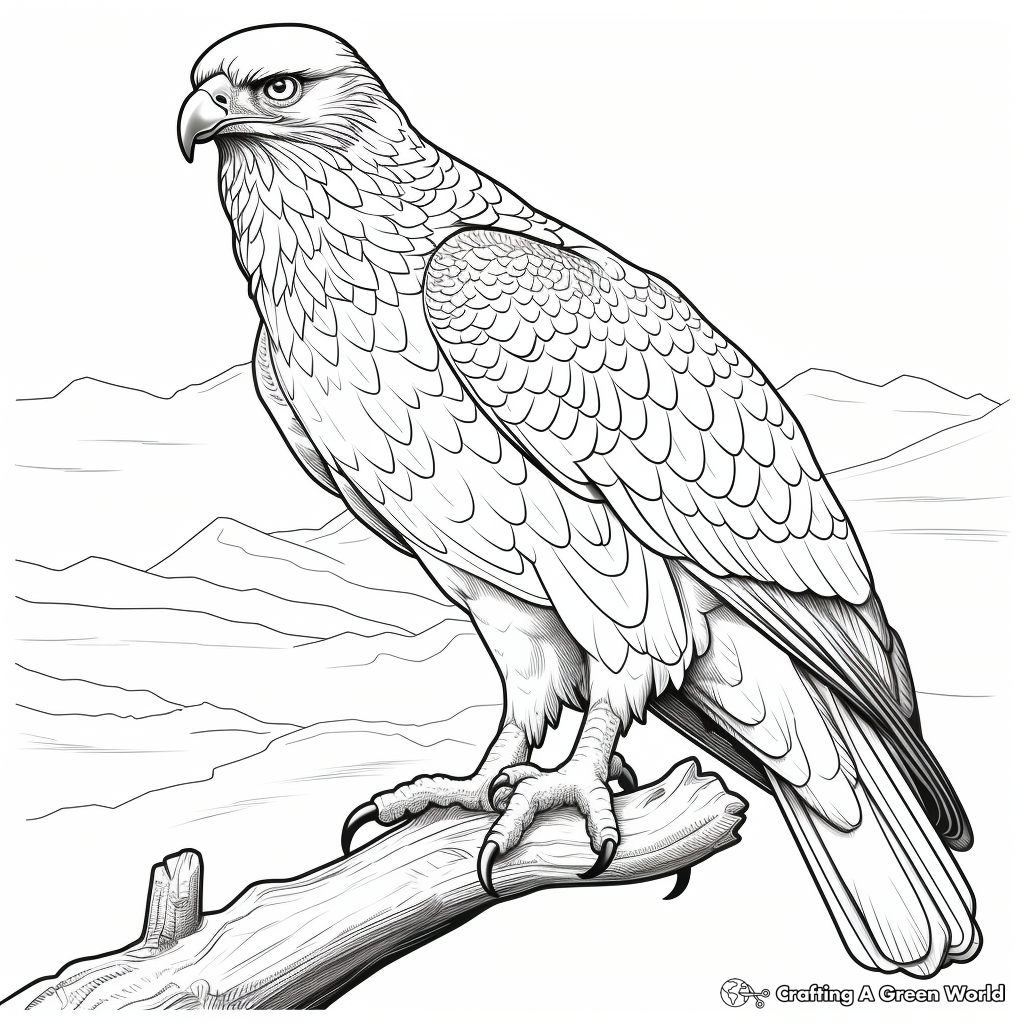 Detailed Red Tailed Hawk Coloring Sheets for Adults 1