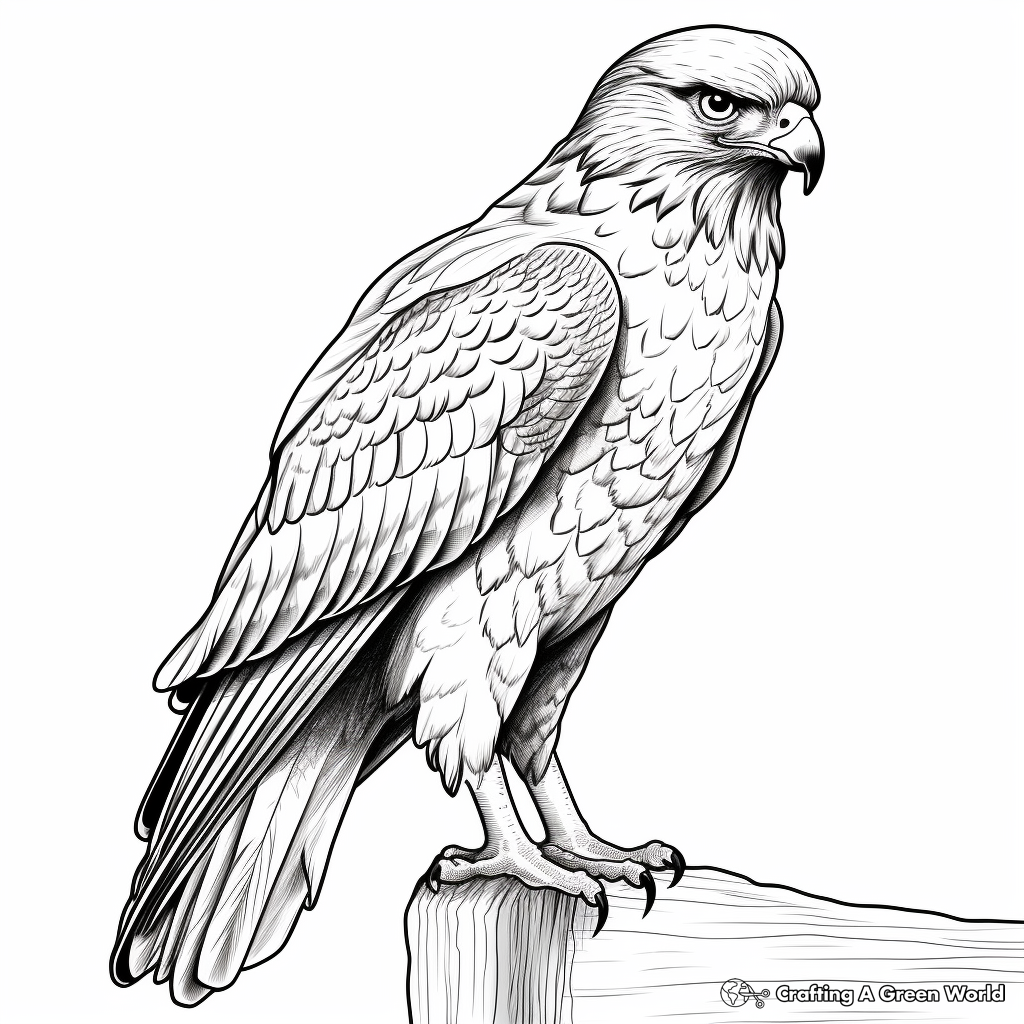 Detailed Red Tailed Hawk Coloring Sheets for Adults 3