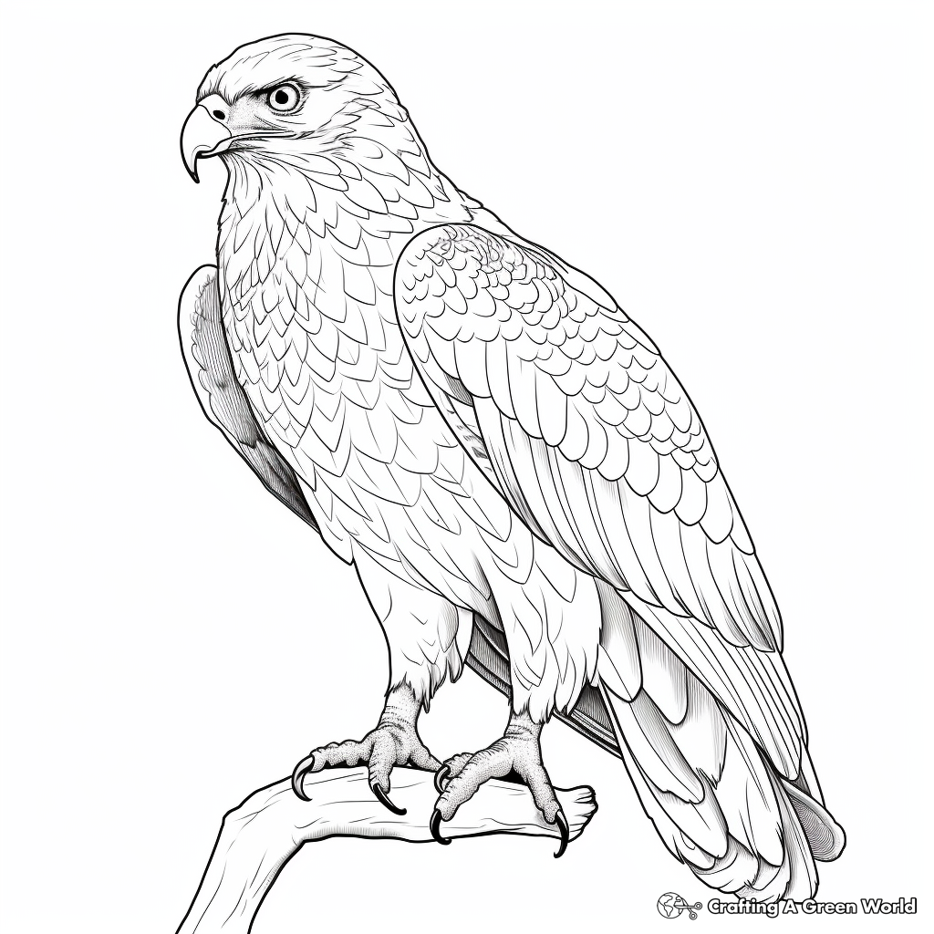 Detailed Red Tailed Hawk Coloring Sheets for Adults 4