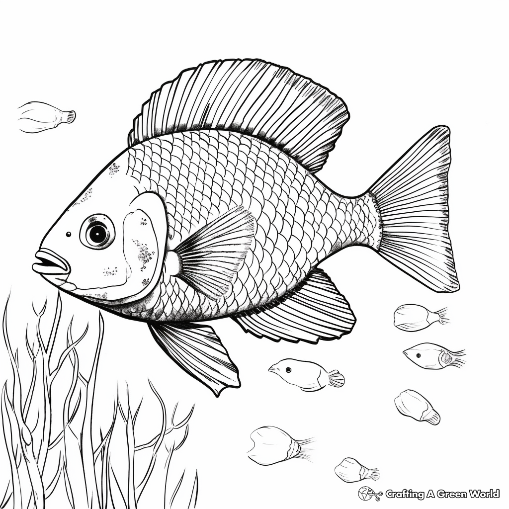 Detailed Redbreast Sunfish Coloring Pages for Adults 2