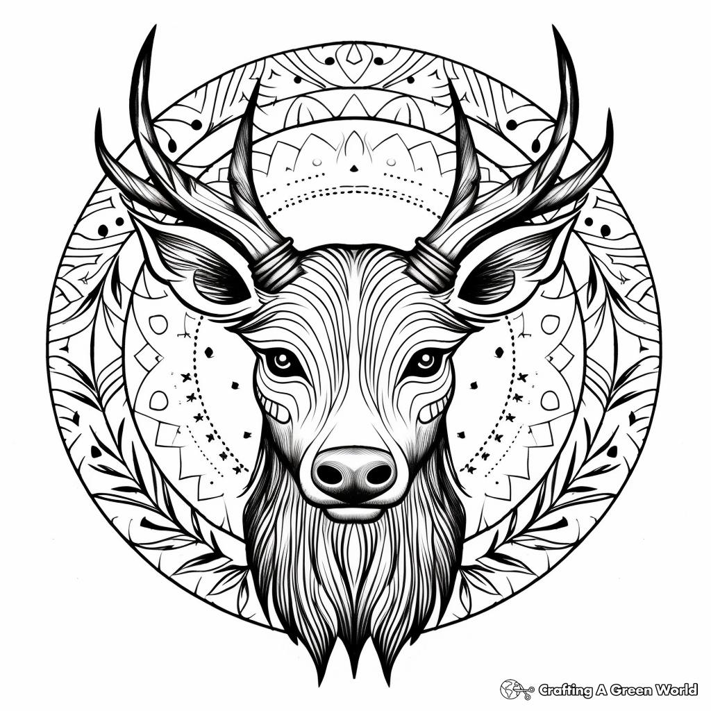 Detailed Reindeer Mandala Coloring Pages for Adults 3