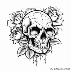 Detailed Rose and Skull Tattoo Coloring Pages for Adults 1