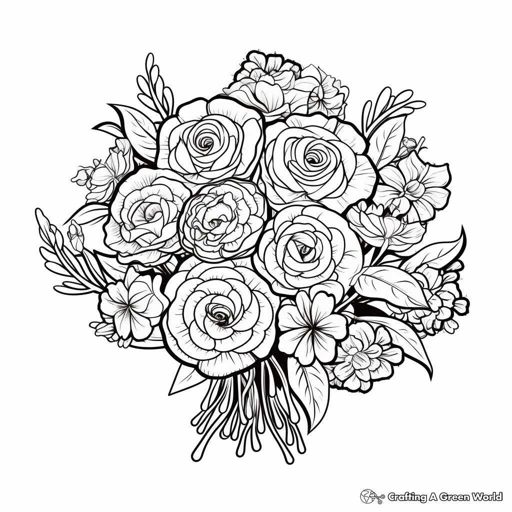 Detailed Rose Bouquet Coloring Pages 2