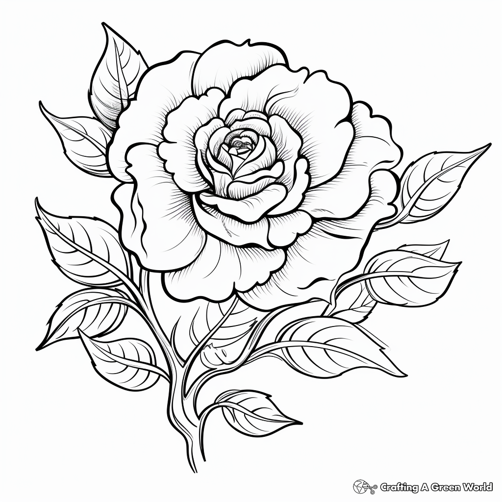 Detailed Rose Flower Coloring Pages 2