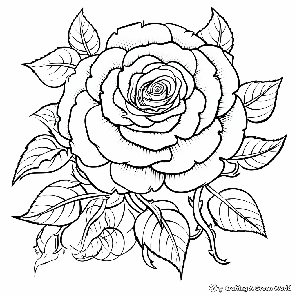 Detailed Rose Flower Coloring Sheets for Adults 4
