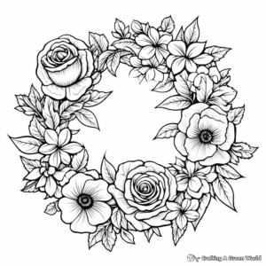 Detailed Rose Wreath Coloring Pages 2