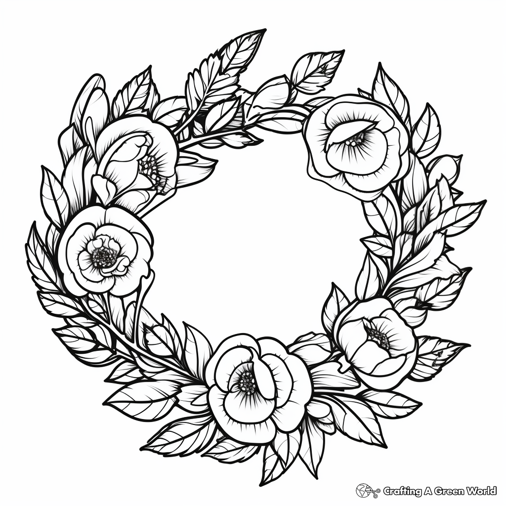 Detailed Rose Wreath Coloring Pages 3