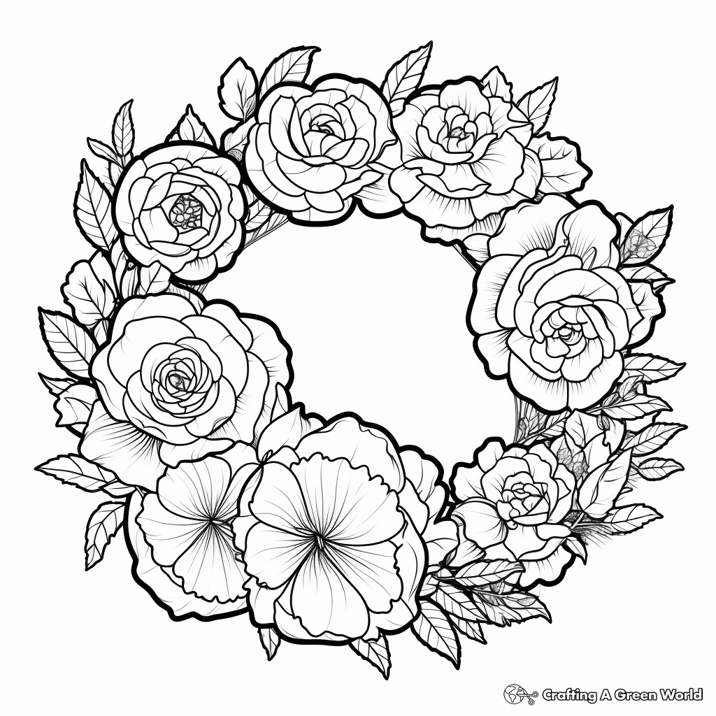 Detailed Rose Wreath Coloring Pages 4