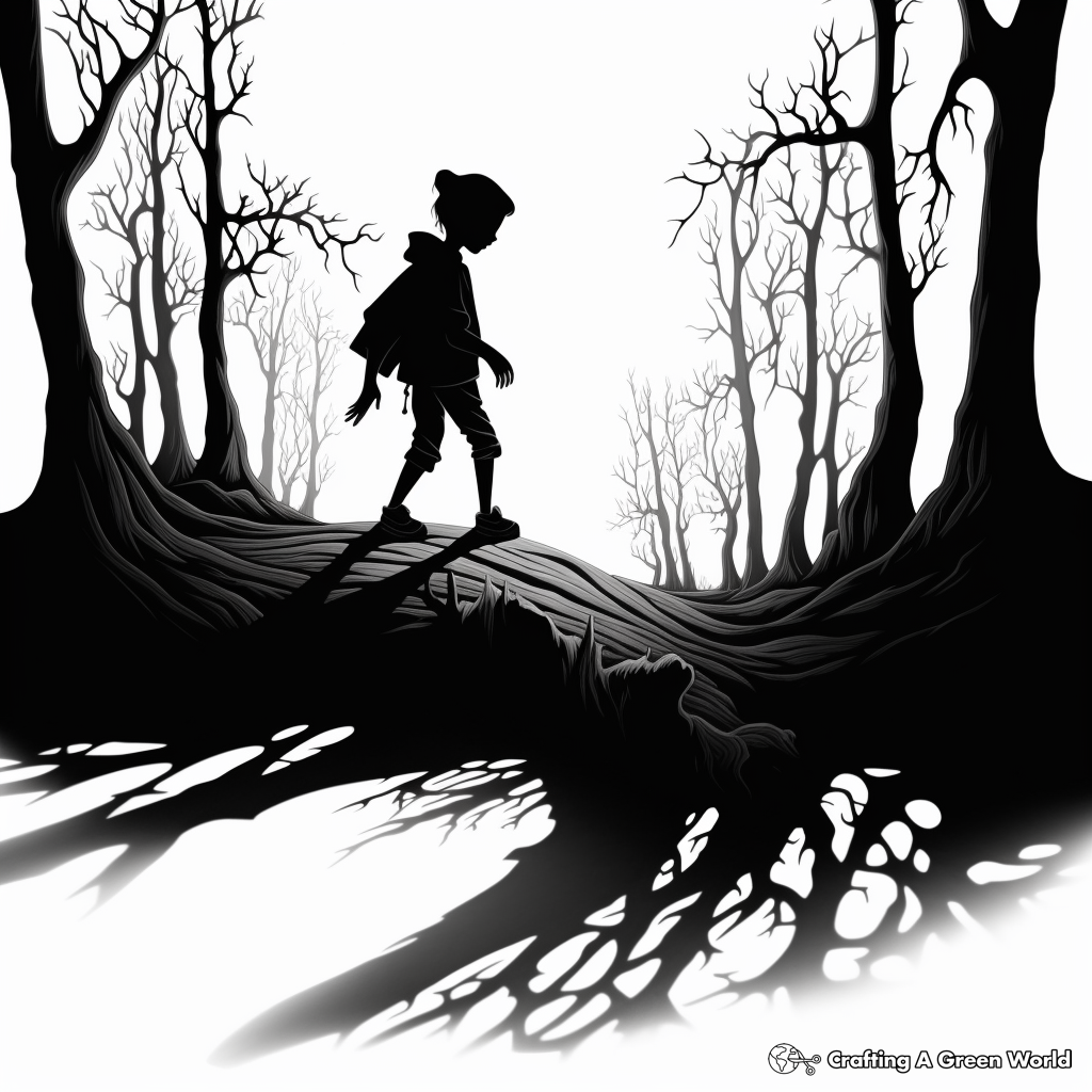 Detailed Shadowy Forest Coloring Pages for Adults 2
