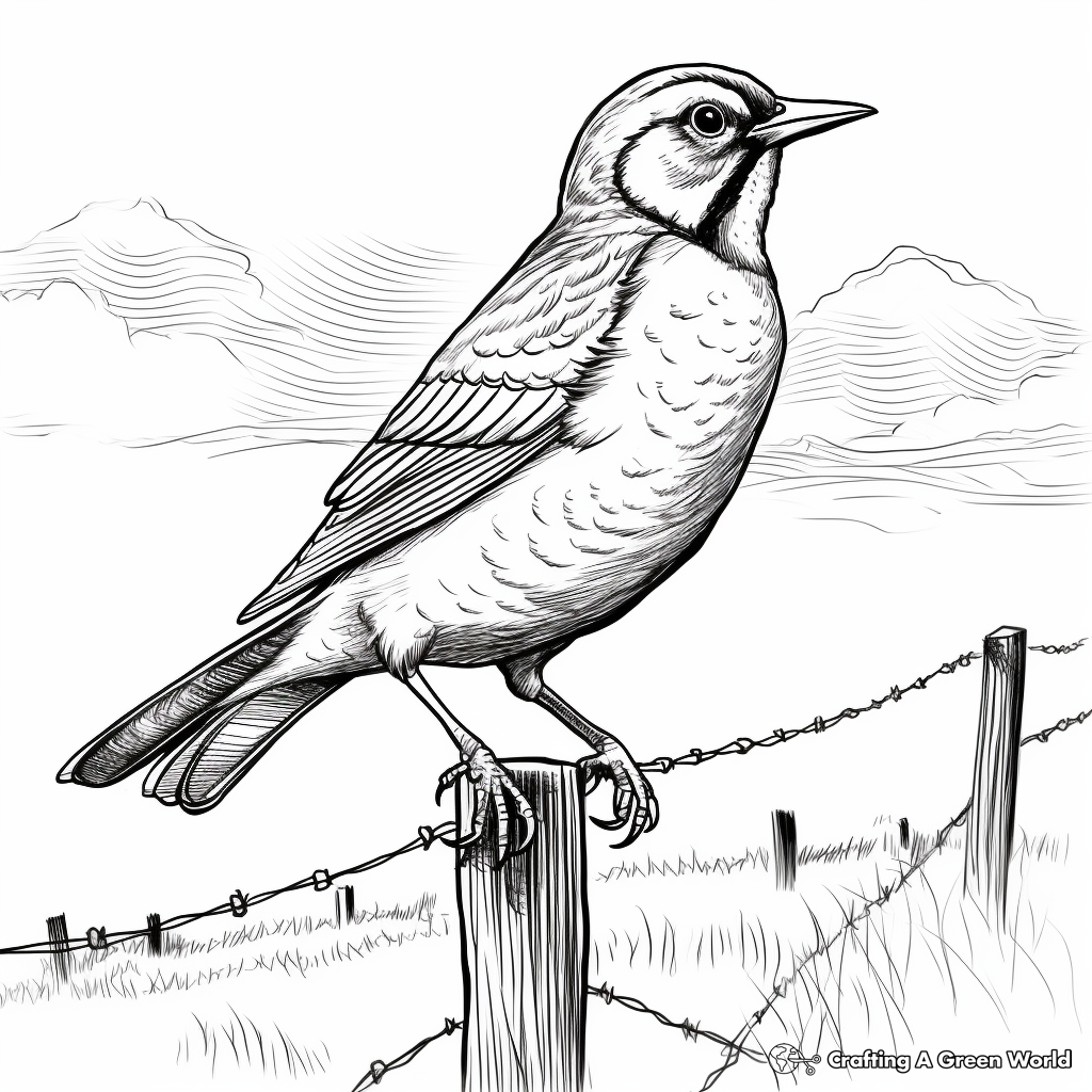 Detailed Sketch Western Meadowlark Coloring Page 4