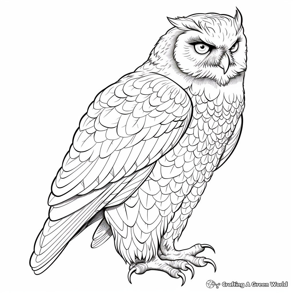 Detailed Snowy Owl Coloring Sheets for Adults 1