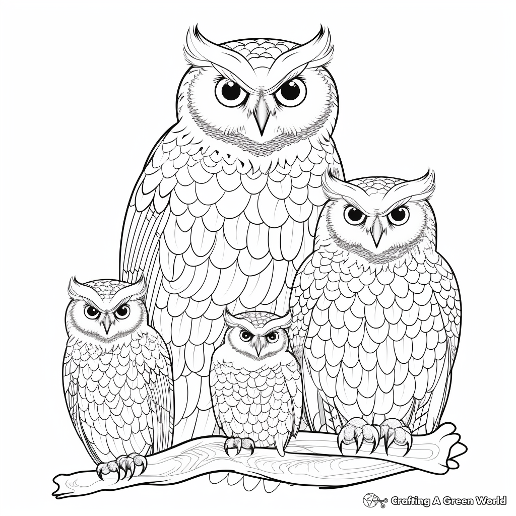 Detailed Snowy Owl Family Coloring Sheets 1