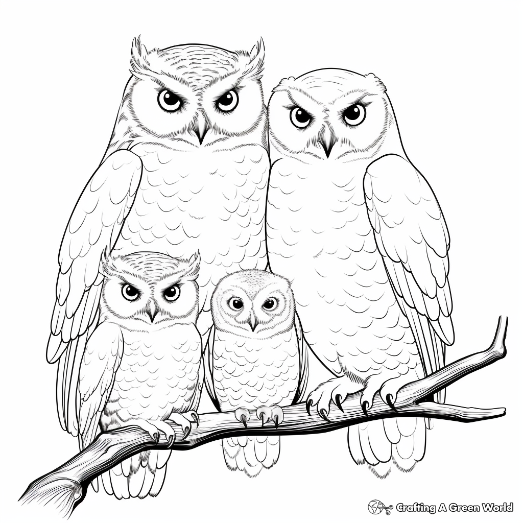 Detailed Snowy Owl Family Coloring Sheets 4