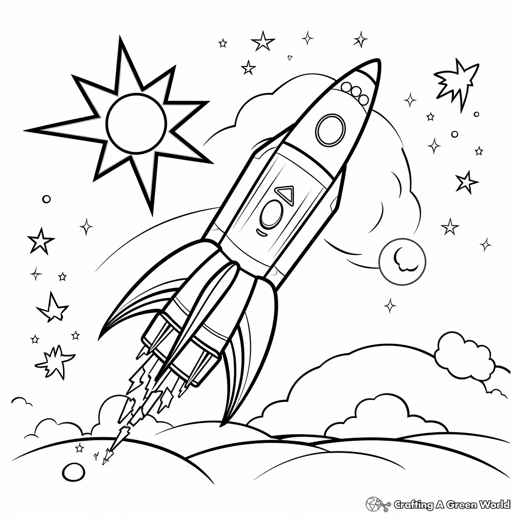 Detailed Space-themed Shooting Star Coloring Pages for Adults 2