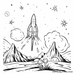Detailed Space-themed Shooting Star Coloring Pages for Adults 3