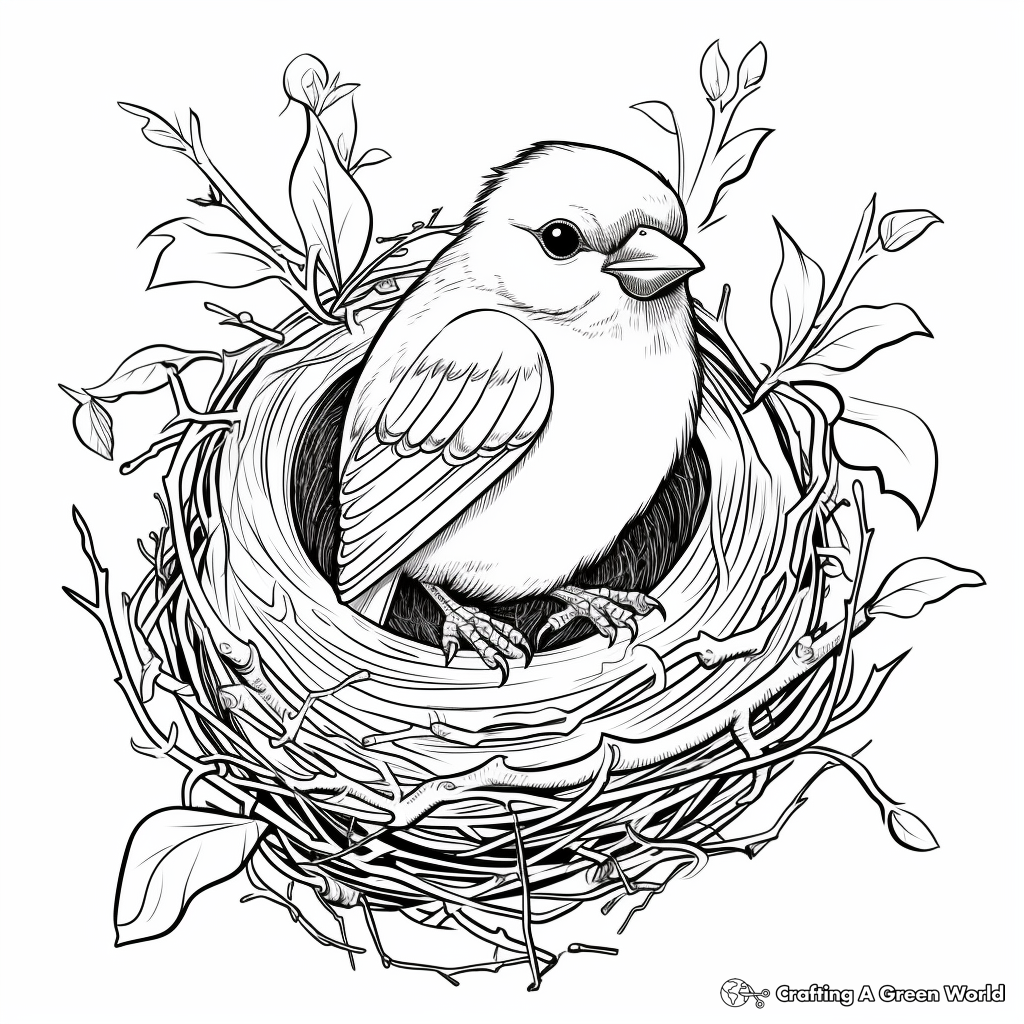 Detailed Sparrow Nest Coloring Pages 1