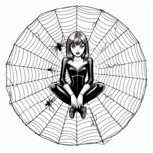 Detailed Spider Web and Black Widow Coloring Pages 1