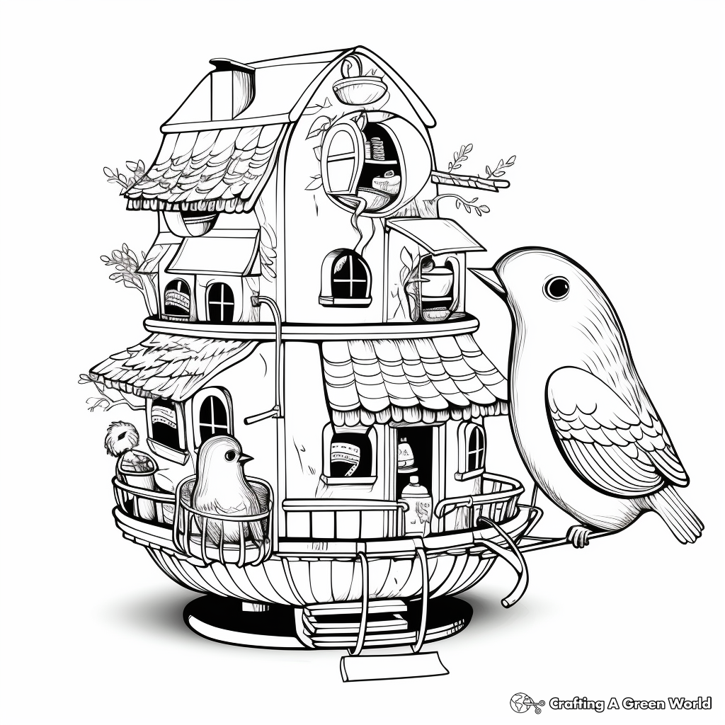 Detailed Squirrel-Proof Bird Feeder Coloring Pages 3