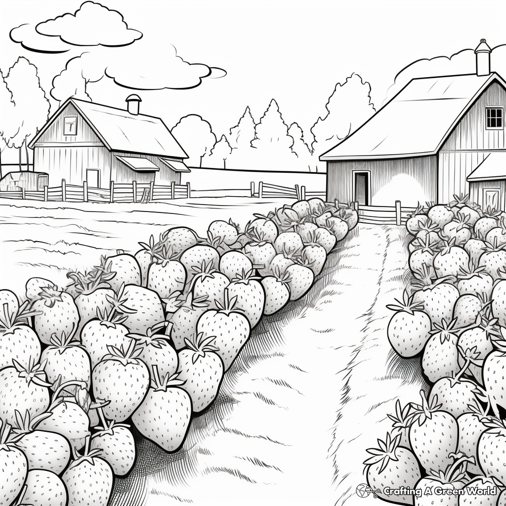 Detailed Strawberry Farm Coloring Pages for Adults 1
