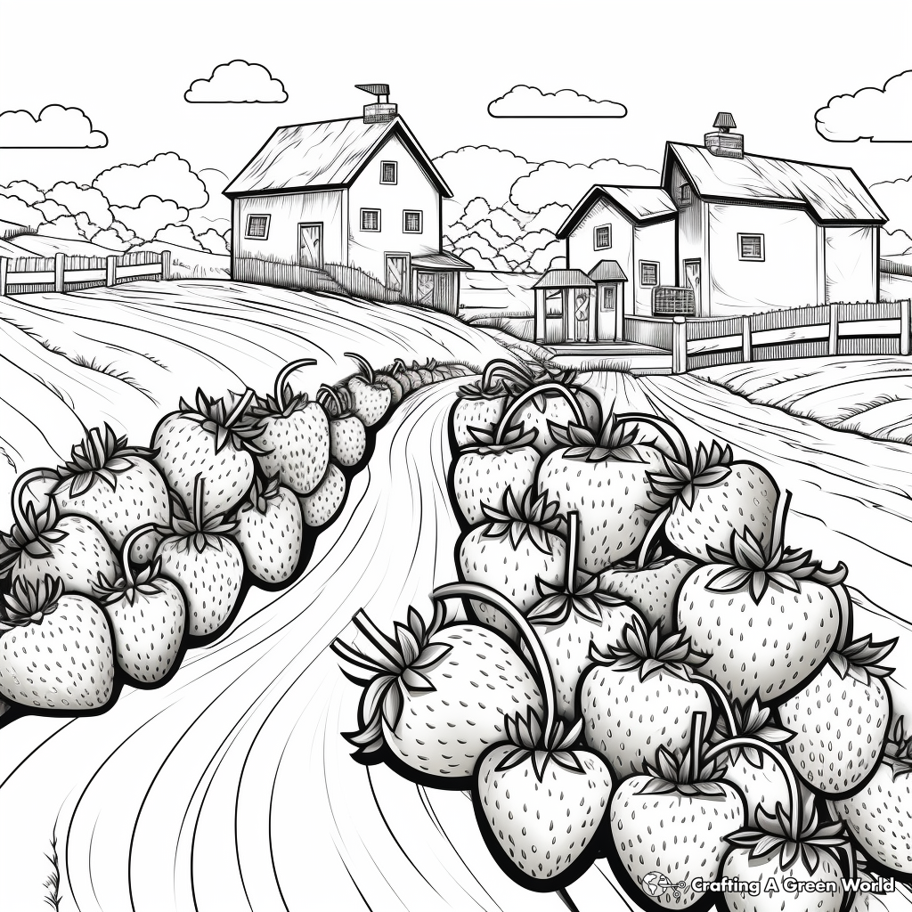 Detailed Strawberry Farm Coloring Pages for Adults 3