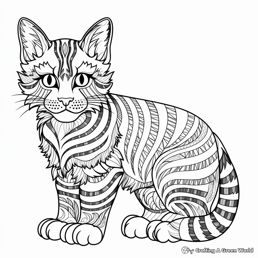 Detailed Striped Tabby Cat Coloring Sheets 1
