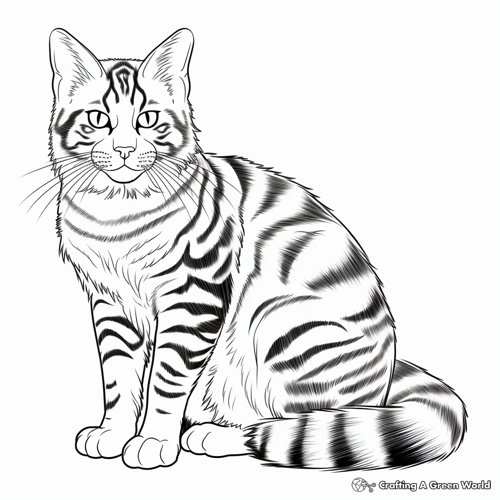 Detailed Striped Tabby Cat Coloring Sheets 2