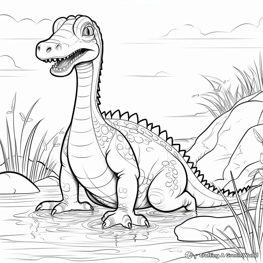 Detailed Suchomimus Coloring Pages for Adults 2