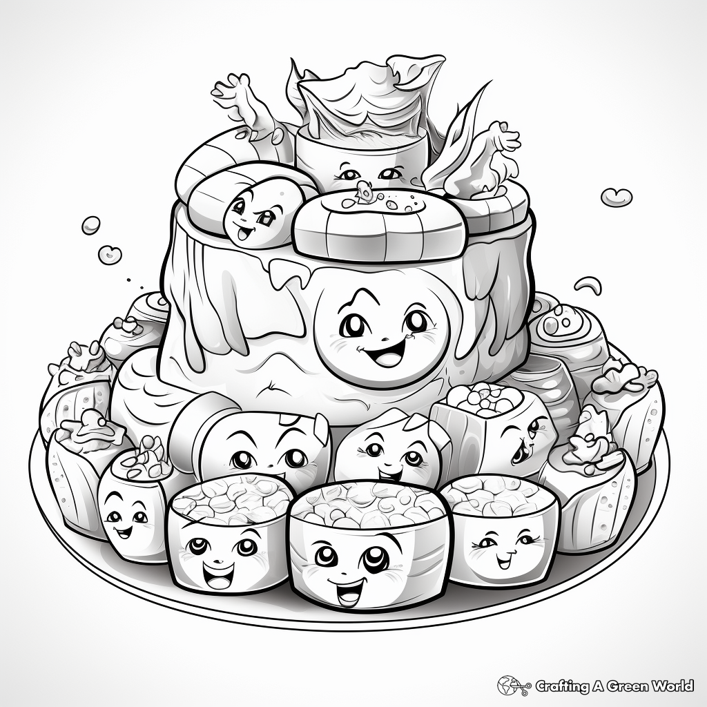 Detailed Sushi Coloring Pages for Adults 2
