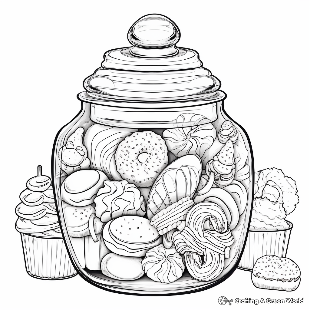 Detailed Sweet Treat Jar Coloring Pages for Adults 1