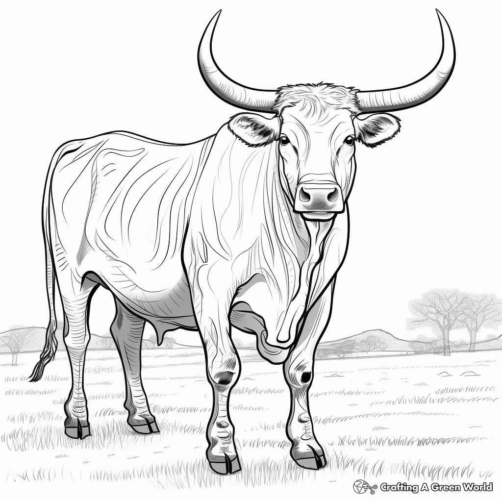Detailed Texas Longhorn for Adult Coloring Pages 4