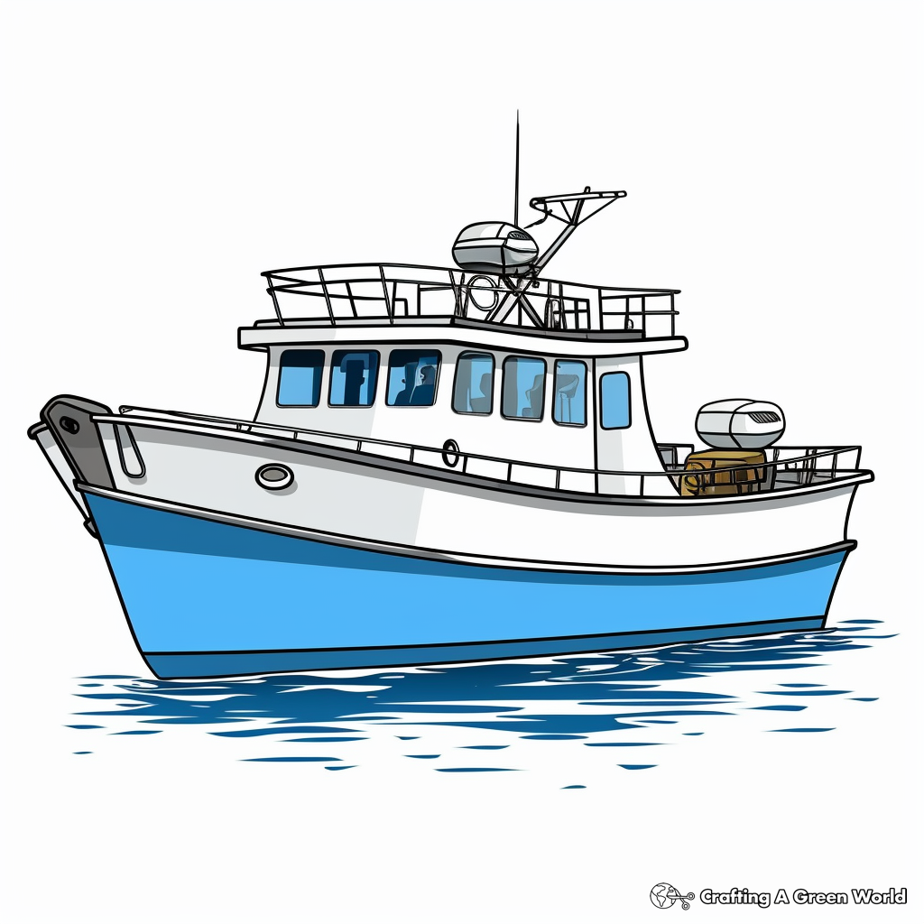 Detailed Trawler Boat Coloring Pages for Adults 1