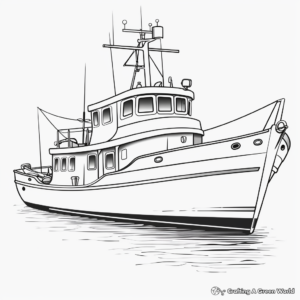 Detailed Trawler Boat Coloring Pages for Adults 2