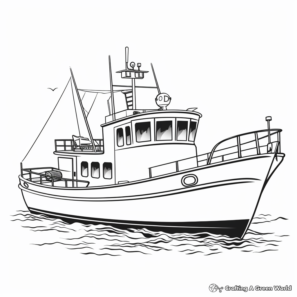 Detailed Trawler Boat Coloring Pages for Adults 4
