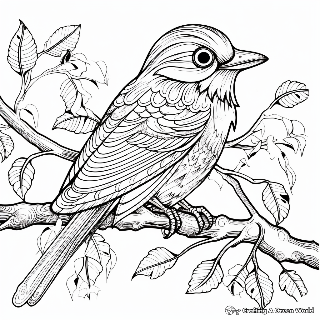 Detailed Tropical Bird Amate Bark Painting Coloring Pages 1