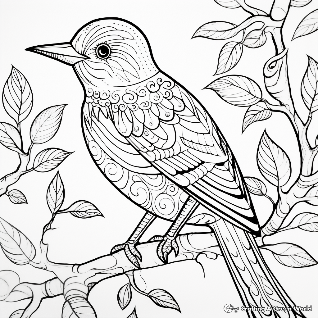 Detailed Tropical Bird Amate Bark Painting Coloring Pages 2