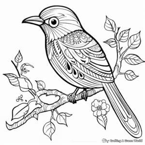 Detailed Tropical Bird Amate Bark Painting Coloring Pages 4