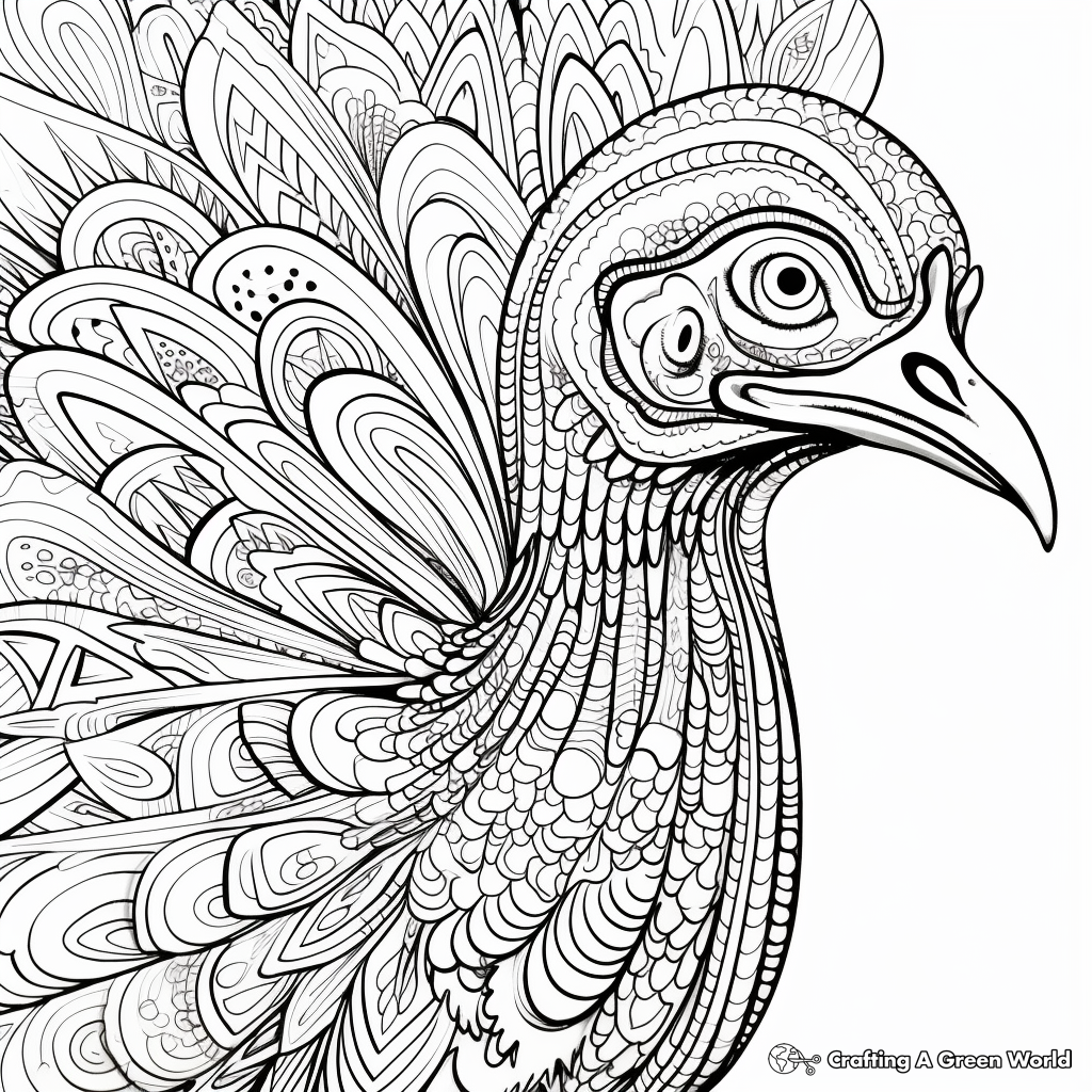 Detailed Turkey Fine Art Coloring Pages for Adults 3